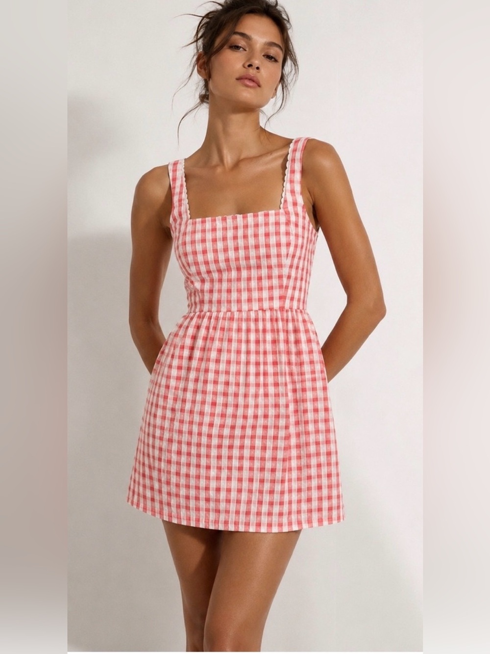 Trixxi Los Angeles Red/White Gingham Seersucker Mini Dress Back Tie NWT Size XL